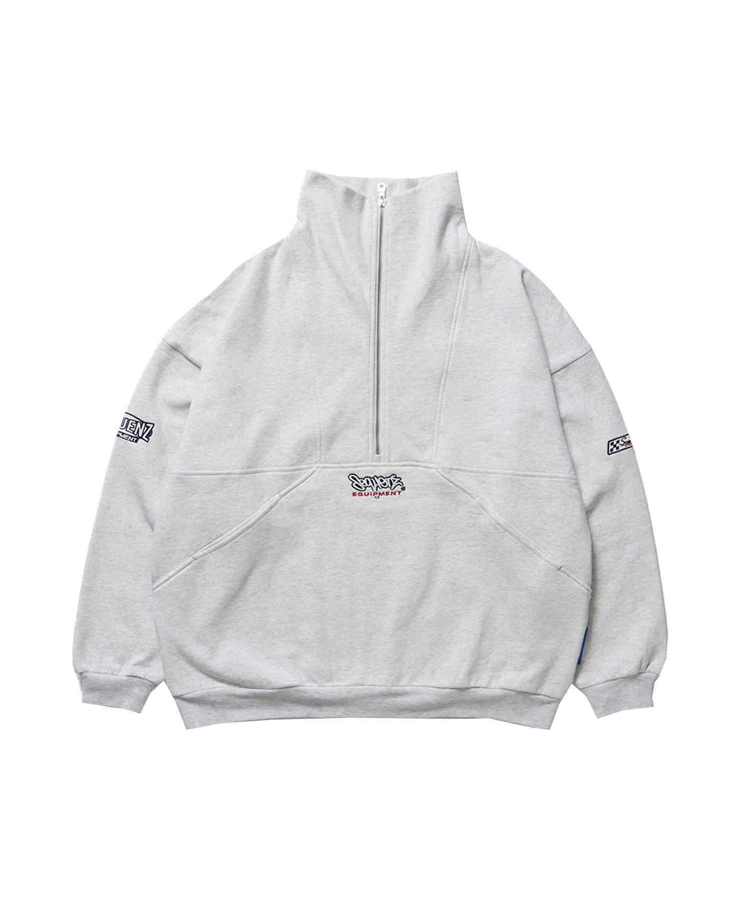 【SEQUENZ】 90s 1/2 ZIP SWEAT / 裏起毛 オーバーサイズ プルオーバー スウェット ルーズシルエット ハーフジップ 刺繍 ポケット ジップアップ アイボリー