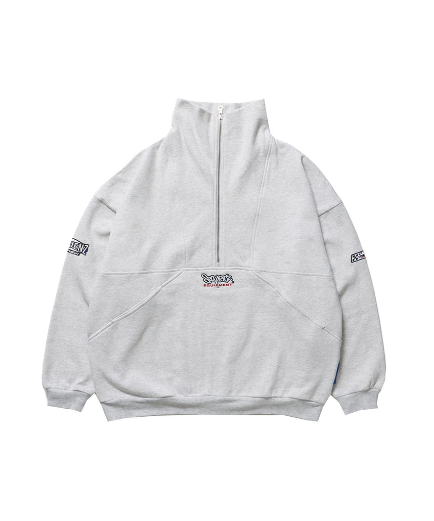 【SEQUENZ】 90s 1/2 ZIP SWEAT / 裏起毛 オーバーサイズ プルオーバー スウェット ルーズシルエット ハーフジップ 刺繍 ポケット ジップアップ アイボリー