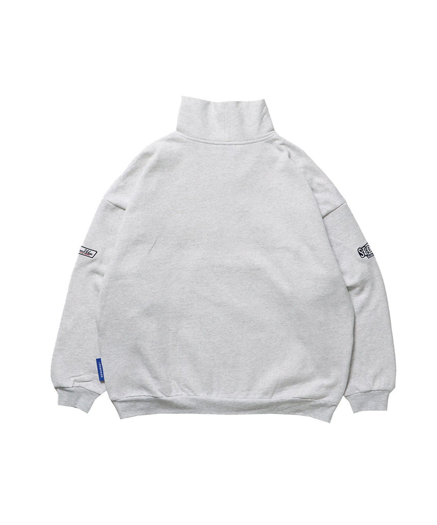 90s 1/2 ZIP SWEAT / 裏起毛 オーバーサイズ プルオーバー スウェット ルーズシルエット ハーフジップ 刺繍 ポケット ジップアップ セットアップ アイボリー ≪SET UP着用可能≫