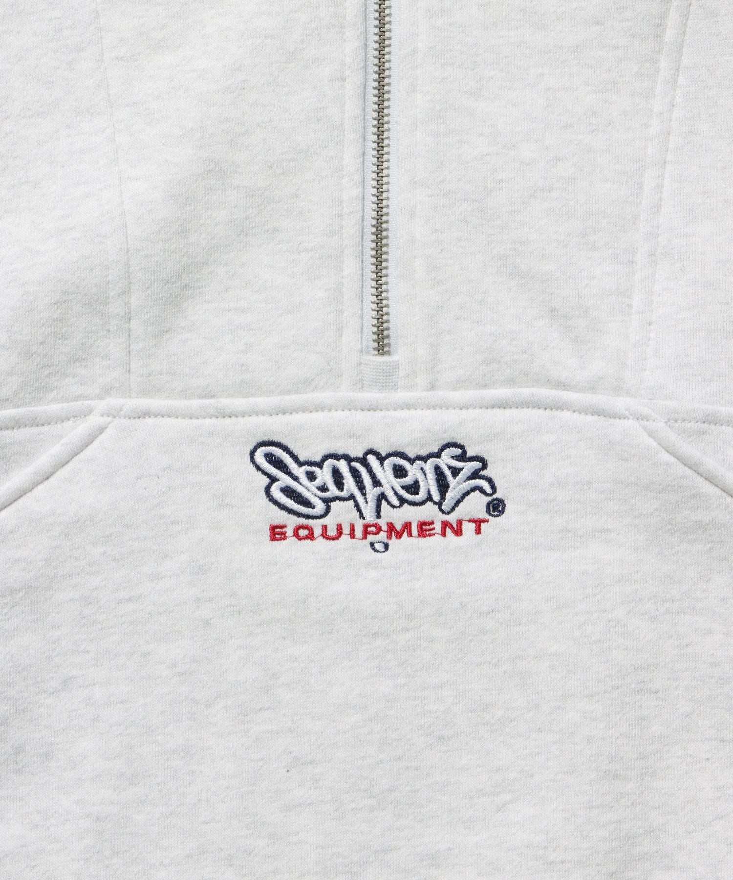 90s 1/2 ZIP SWEAT / 裏起毛 オーバーサイズ プルオーバー スウェット ルーズシルエット ハーフジップ 刺繍 ポケット ジップアップ セットアップ アイボリー ≪SET UP着用可能≫