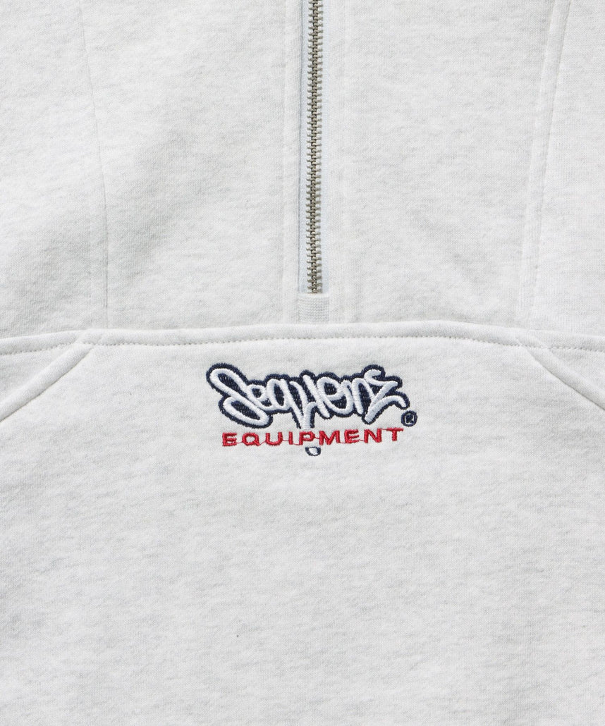 90s 1/2 ZIP SWEAT / 裏起毛 オーバーサイズ プルオーバー スウェット ルーズシルエット ハーフジップ 刺繍 ポケット ジップアップ セットアップ アイボリー ≪SET UP着用可能≫