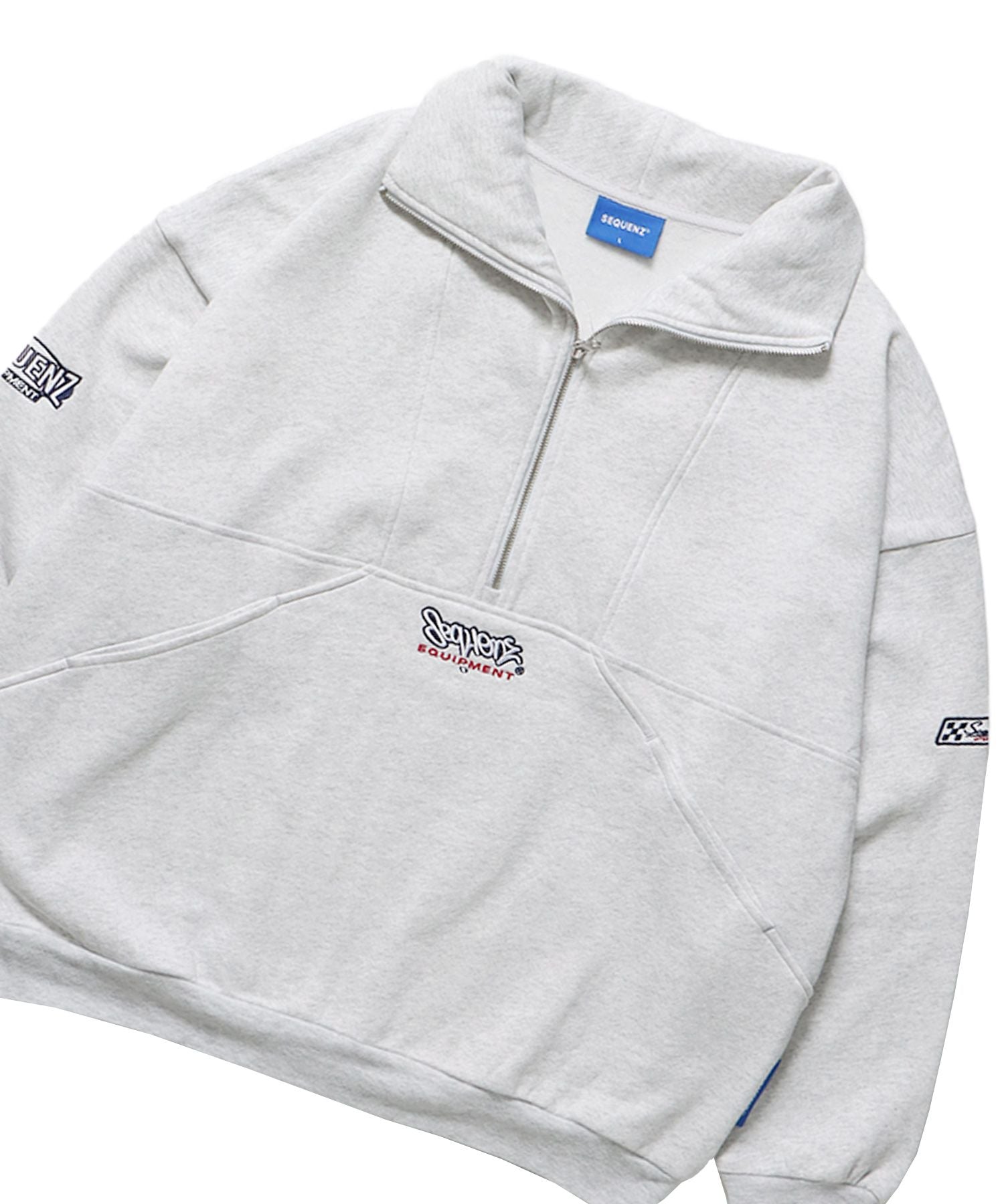 【SEQUENZ】 90s 1/2 ZIP SWEAT / 裏起毛 オーバーサイズ プルオーバー スウェット ルーズシルエット ハーフジップ 刺繍 ポケット ジップアップ アイボリー