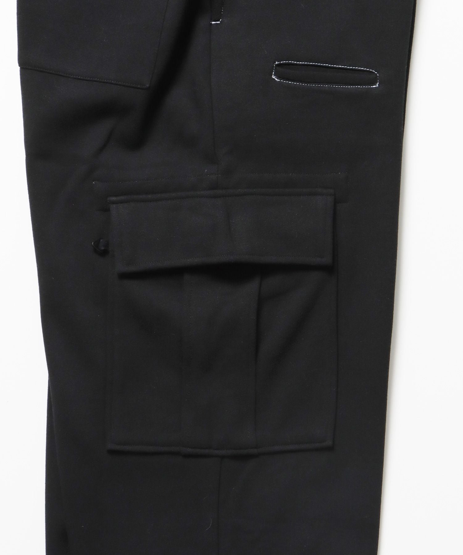 90s UTILITY CARGO SWEAT PANTS / ロゴ 刺繍 カーゴ ポケット スウェット パンツ ドローコード ワイドシルエット セットアップ ブラック ≪SET UP着用可能≫