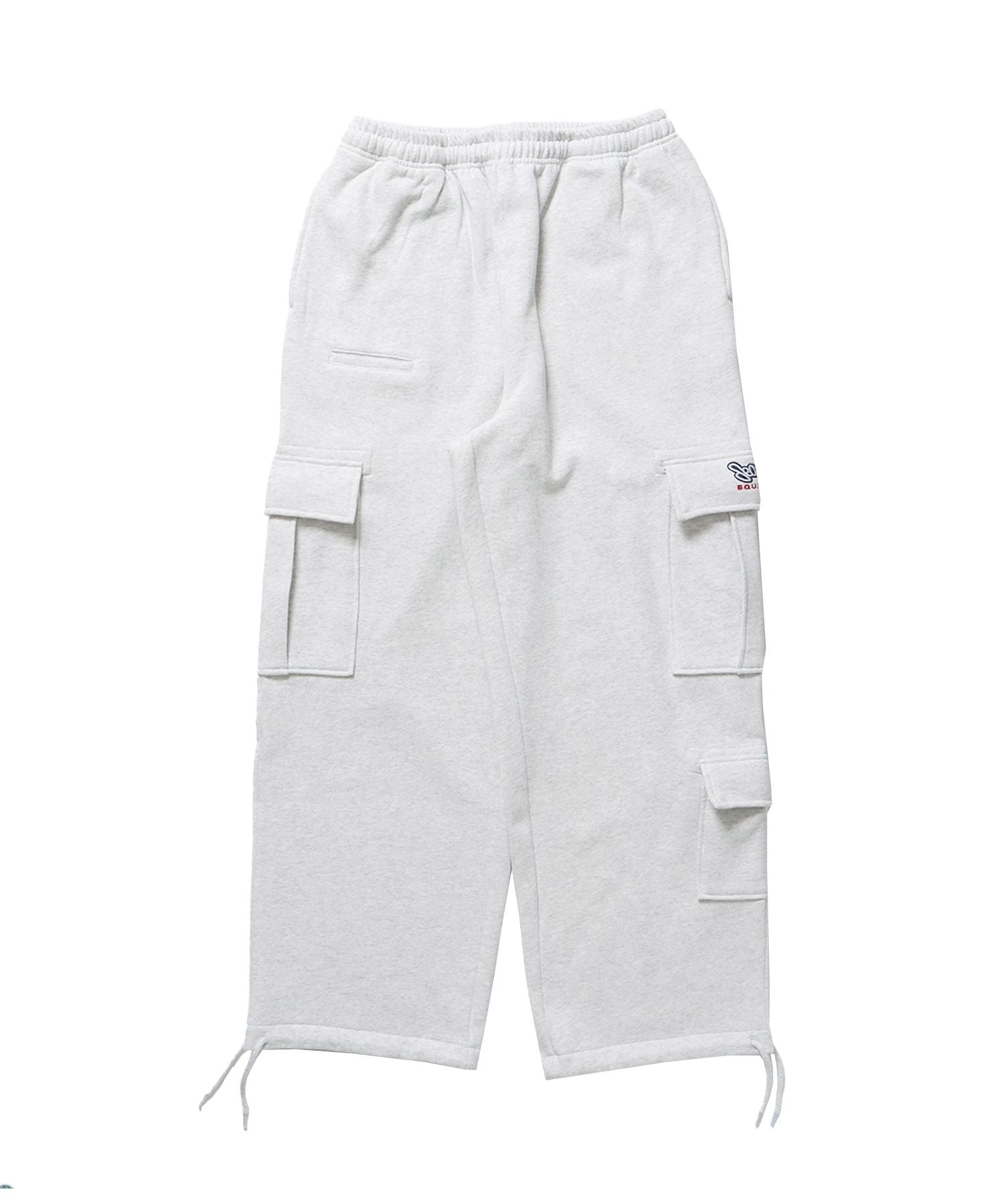 【SEQUENZ】 90s UTILITY CARGO SWEAT PANTS / ロゴ 刺繍 カーゴ ポケット スウェット パンツ ドローコード ブランドネーム ワイドシルエット アイボリー
