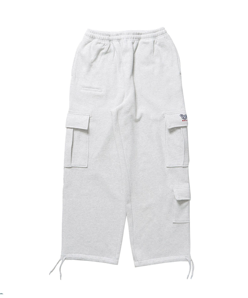 【SEQUENZ】 90s UTILITY CARGO SWEAT PANTS / ロゴ 刺繍 カーゴ ポケット スウェット パンツ ドローコード ブランドネーム ワイドシルエット アイボリー