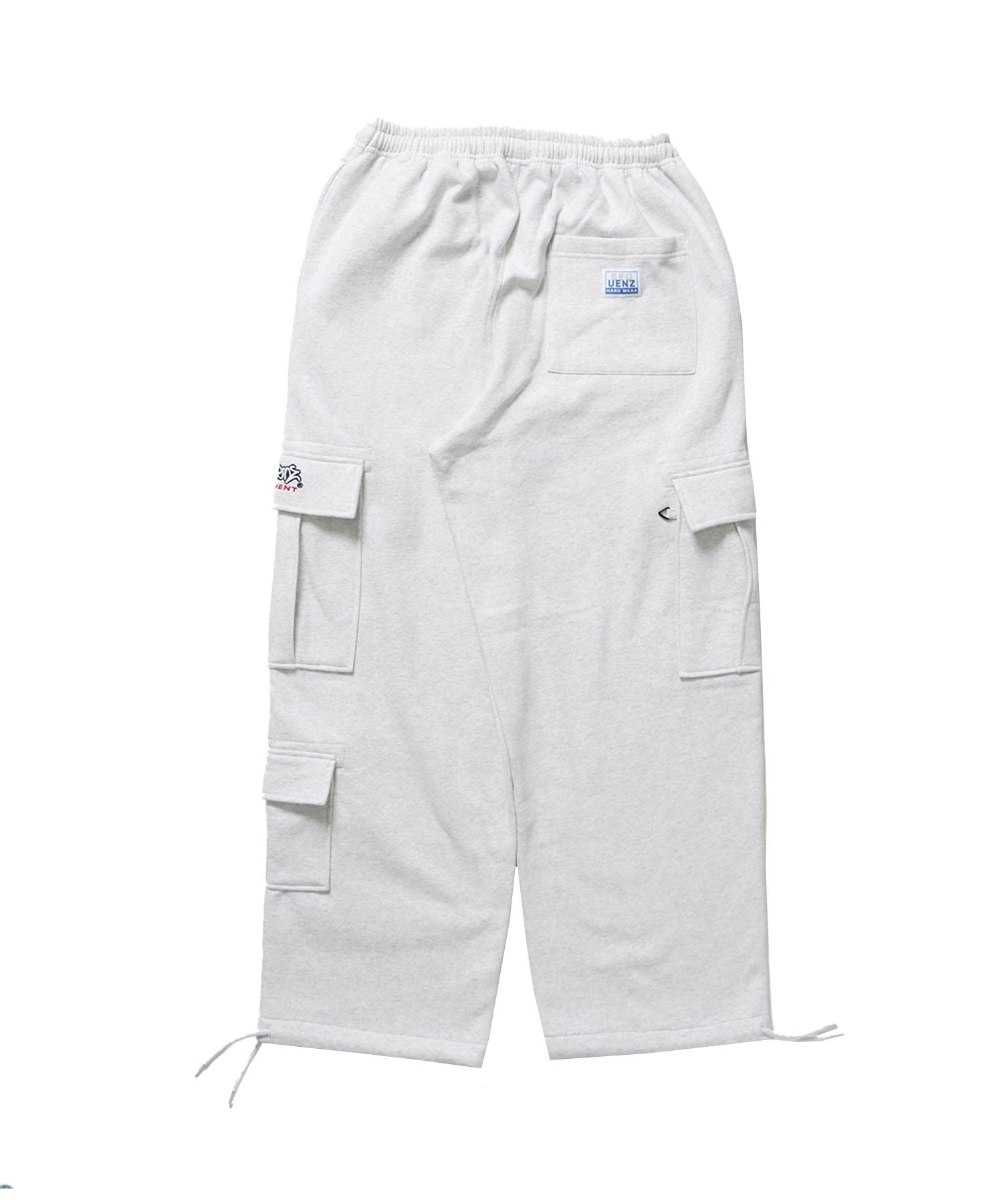 【SEQUENZ】 90s UTILITY CARGO SWEAT PANTS / ロゴ 刺繍 カーゴ ポケット スウェット パンツ ドローコード ブランドネーム ワイドシルエット アイボリー