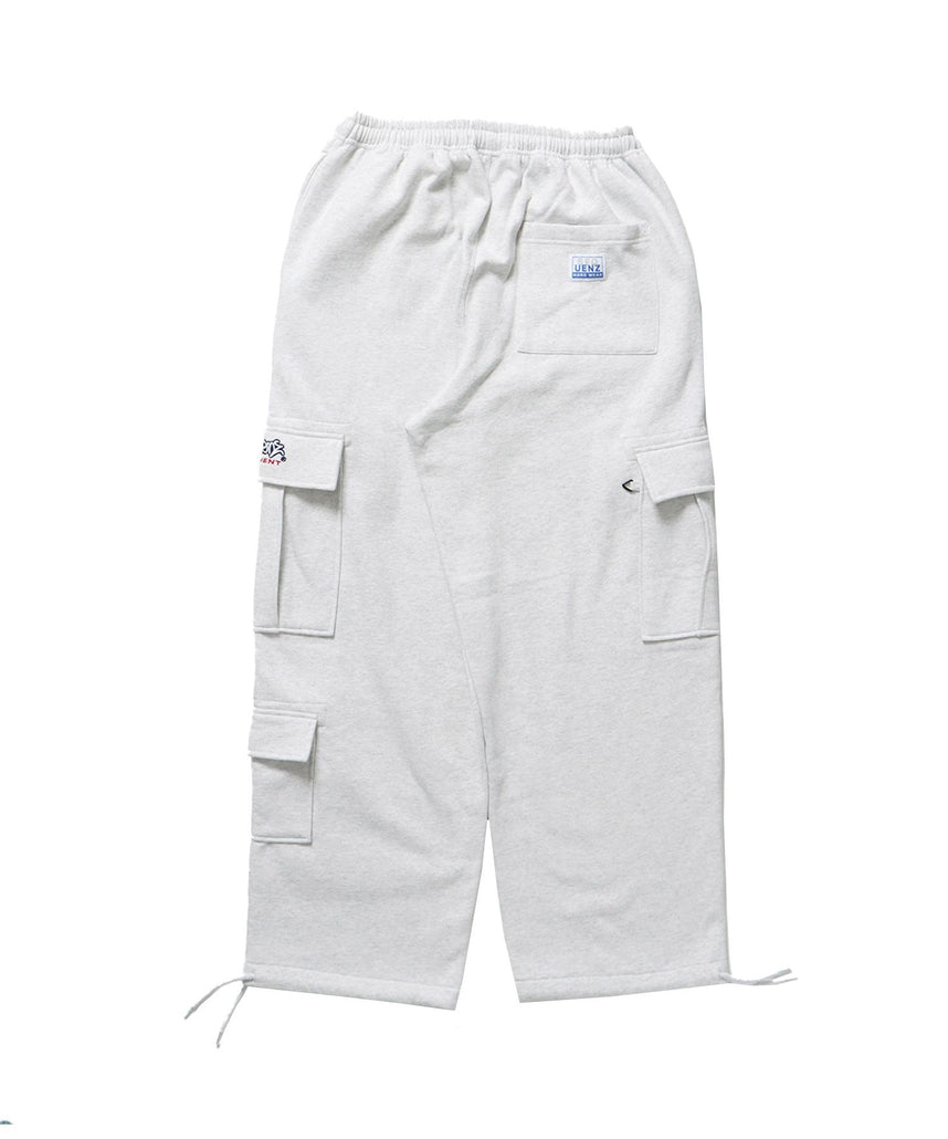 【SEQUENZ】 90s UTILITY CARGO SWEAT PANTS / ロゴ 刺繍 カーゴ ポケット スウェット パンツ ドローコード ブランドネーム ワイドシルエット アイボリー