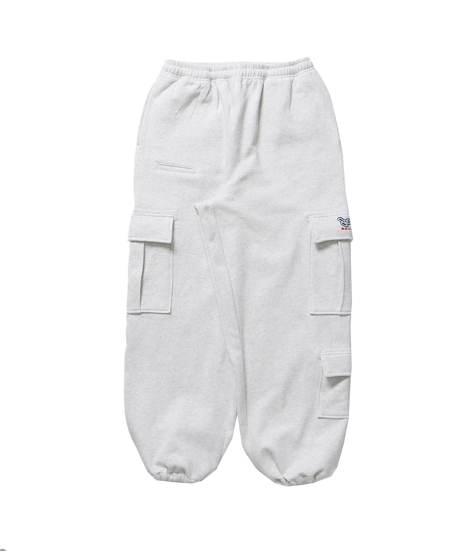 【SEQUENZ】 90s UTILITY CARGO SWEAT PANTS / ロゴ 刺繍 カーゴ ポケット スウェット パンツ ドローコード ブランドネーム ワイドシルエット アイボリー