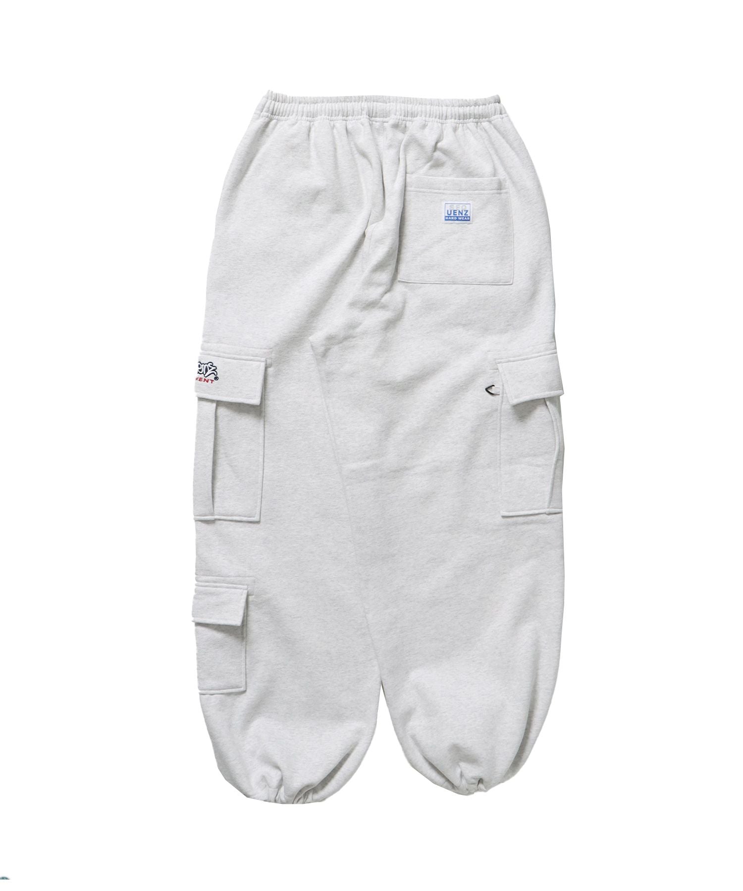 【SEQUENZ】 90s UTILITY CARGO SWEAT PANTS / ロゴ 刺繍 カーゴ ポケット スウェット パンツ ドローコード ブランドネーム ワイドシルエット アイボリー