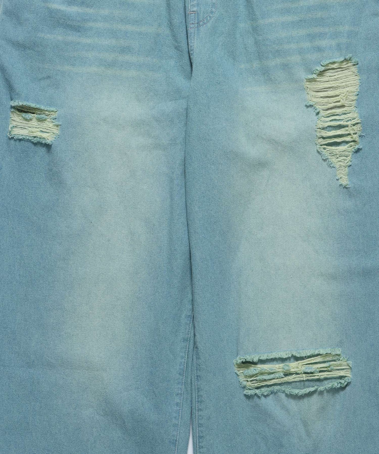 WASHED LIGHT SLUB DENIM EASY PANTS / デニム 刺繍 オーバーダイ フェード ワイド　ダメージ ブルー