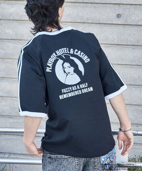 PBHC SPORTS TRIM S/S TEE / プレイボーイ ラグラン 半袖Tシャツ バックプリント 刺繍 ブランドロゴ ガール ブラック