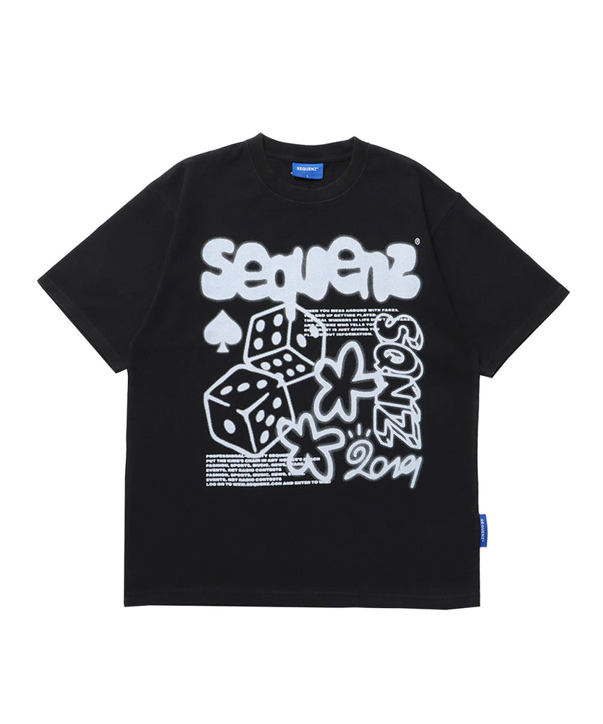 【SEQUENZ】NVL EX COOLAGE SST / 半袖Tシャツ クルーネック ブランドロゴ ハードバイオ ダイス フラワー ブラック