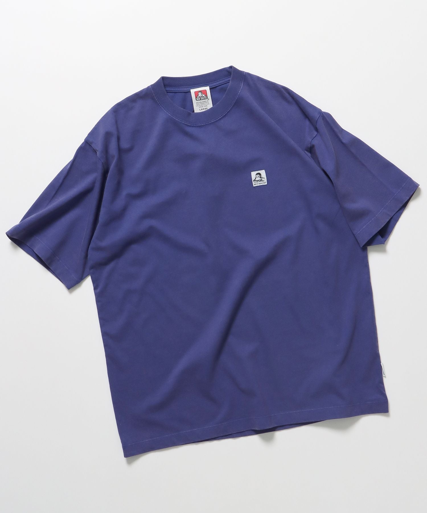 【BEN DAVIS(ベンデイビス)】WASHED LABEL BIG TEE / 6色展開 フェード 古着風 クルーネック ピスポケット ブランドタグ 定番 無地 半袖Tシャツ ゴリラ ブルー