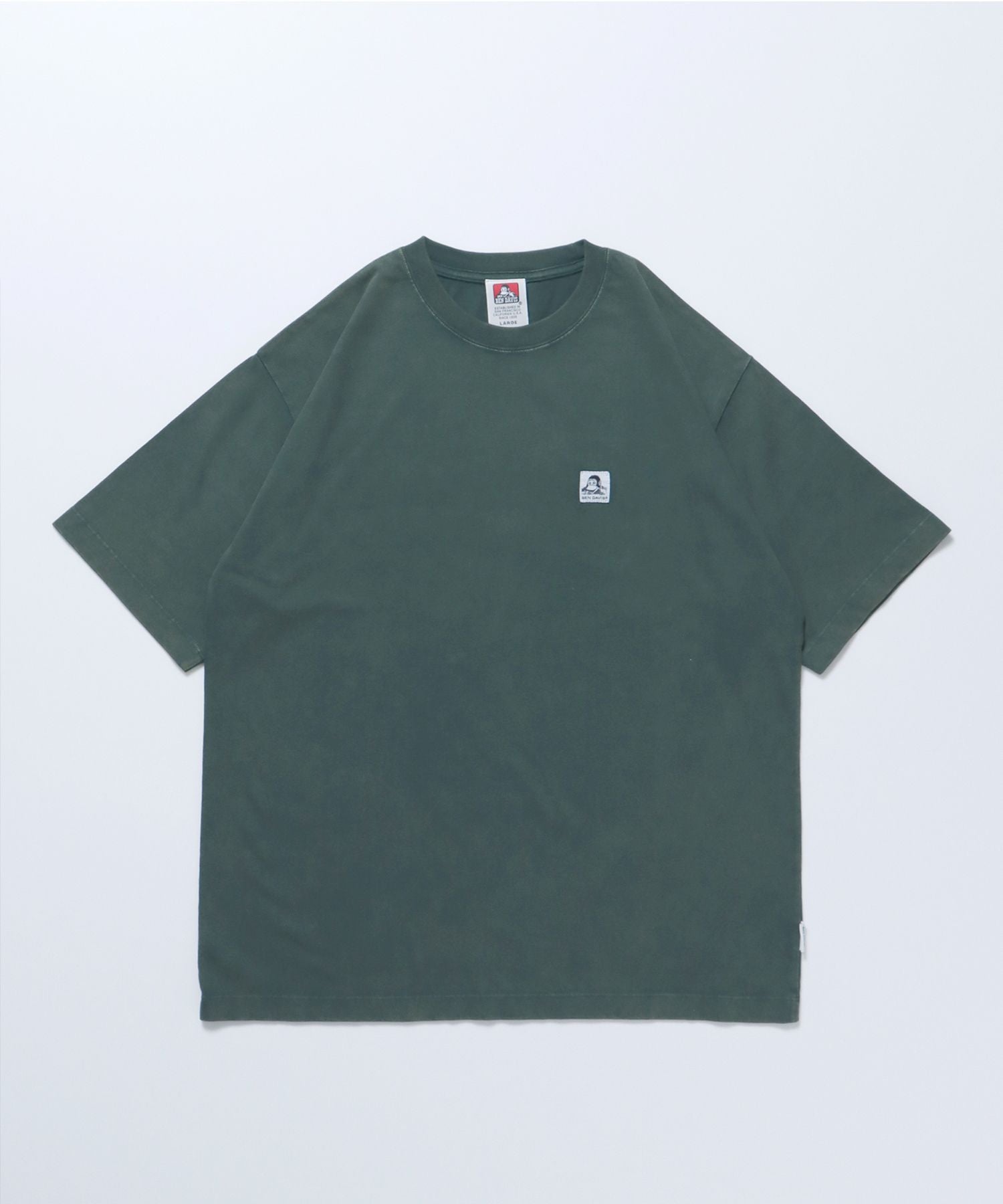 【BEN DAVIS(ベンデイビス)】WASHED LABEL BIG TEE / 6色展開 フェード 古着風 クルーネック ピスポケット ブランドタグ 定番 無地 半袖Tシャツ ゴリラ ダークグリーン