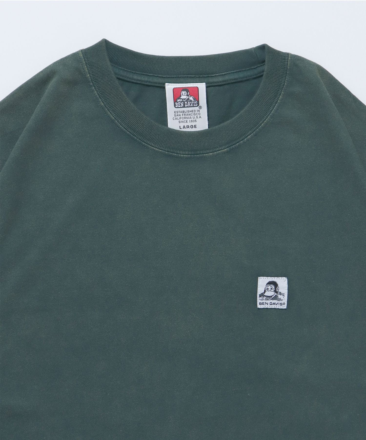 WASHED LABEL BIG TEE / 6色展開 フェード 古着風 クルーネック ブランドタグ 定番 無地 半袖Tシャツ ゴリラ ダークグリーン