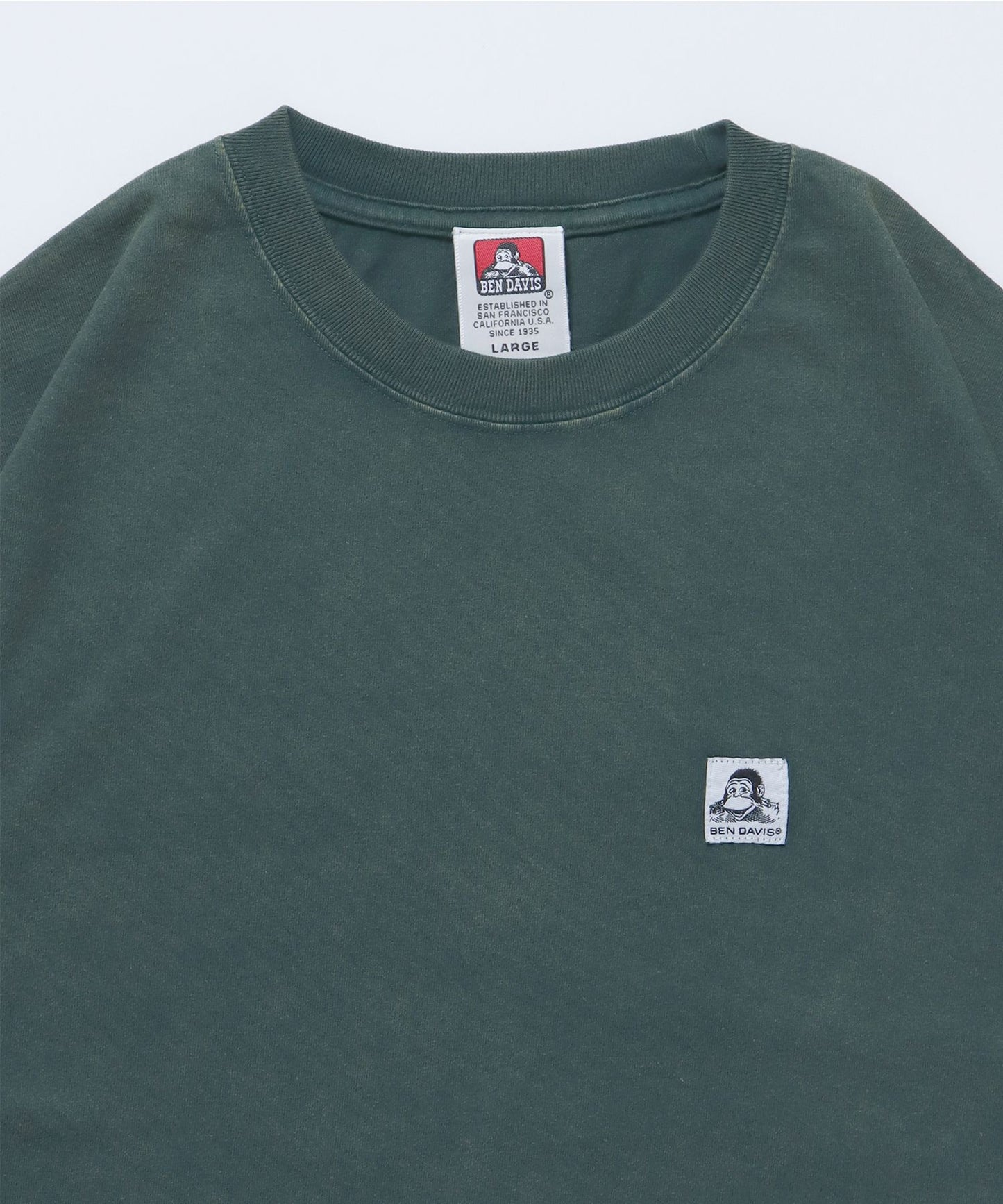 WASHED LABEL BIG TEE / 6色展開 フェード 古着風 クルーネック ブランドタグ 定番 無地 半袖Tシャツ ゴリラ ダークグリーン