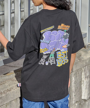 OVERLAP TEE / クルーネック 半袖Tシャツ バップリント ワンポイント Tシャツ グラフィティー オーバーラップ ゴリラ ８ボール ブランドロゴ ブラック