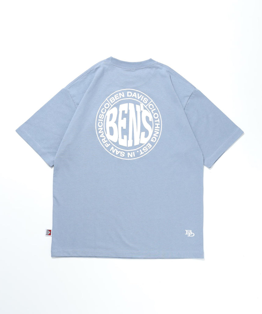 【BEN DAVIS（ベンデイビス）】CIRCLE BEN‘S TEE / サークルロゴ Tシャツ 刺繍 半袖 シンプルロゴ ブルーグレー