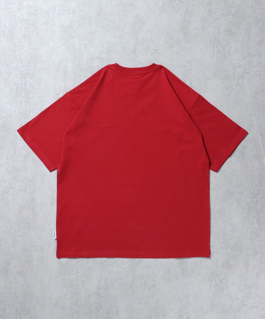 *新色追加 ワンポイントロゴ刺繍 / Tシャツ オーバーサイズ クルーネック 半袖 レッド