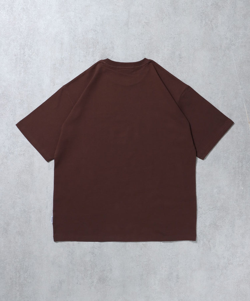 *新色追加 ワンポイントロゴ刺繍 / Tシャツ オーバーサイズ クルーネック 半袖 ブラウン