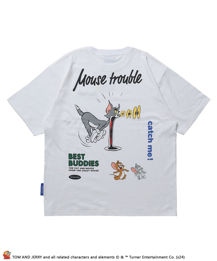 【SEQUENZ（シークエンズ）】TJ MOUSE TROUBLE PUFF S/S TEE / TOM and JERRY トムジェリ コラージュ Tシャツ グラフィック プリント 半袖 ホワイト