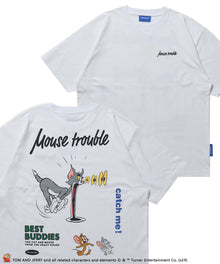 TJ MOUSE TROUBLE PUFF S/S TEE / TOM and JERRY トムジェリ コラージュ Tシャツ グラフィック プリント 半袖 ホワイト