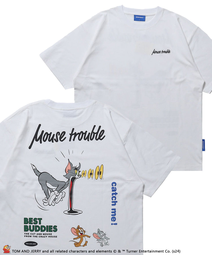 【SEQUENZ（シークエンズ）】TJ MOUSE TROUBLE PUFF S/S TEE / TOM and JERRY トムジェリ コラージュ Tシャツ グラフィック プリント 半袖 ホワイト