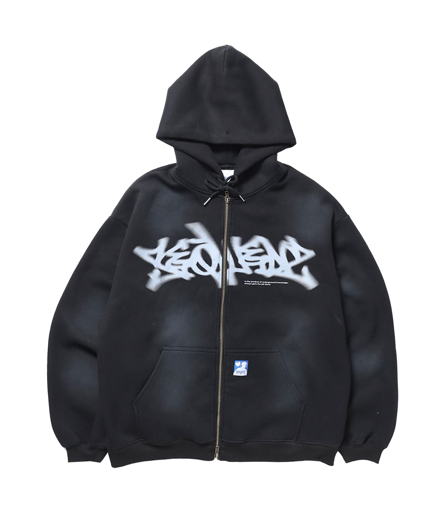 【SEQUENZ(シークエンズ)】FADE ZIP P/K /フルジップ オーバーサイズ ヴィンテージライク センターロゴ 裏起毛 ブラック