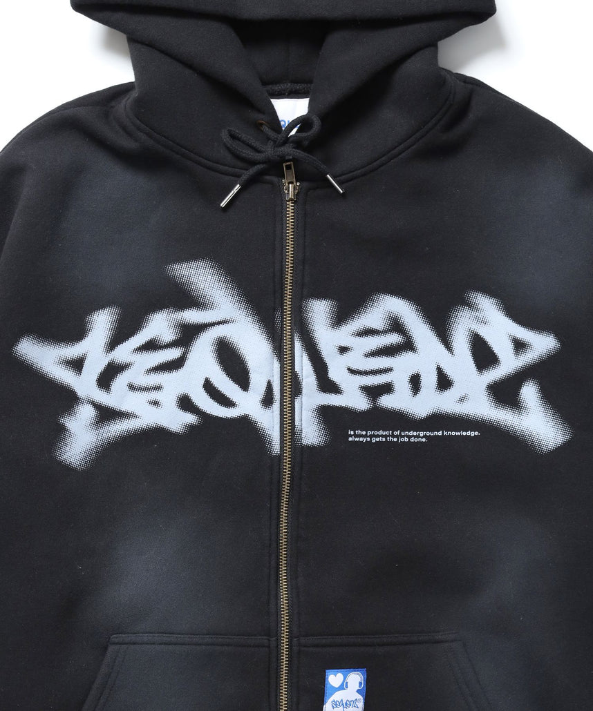 FADE ZIP P/K /フェード フルジップ オーバーサイズ ヴィンテージライク センターロゴ 裏起毛 ブラック ≪SET UP着用可能≫