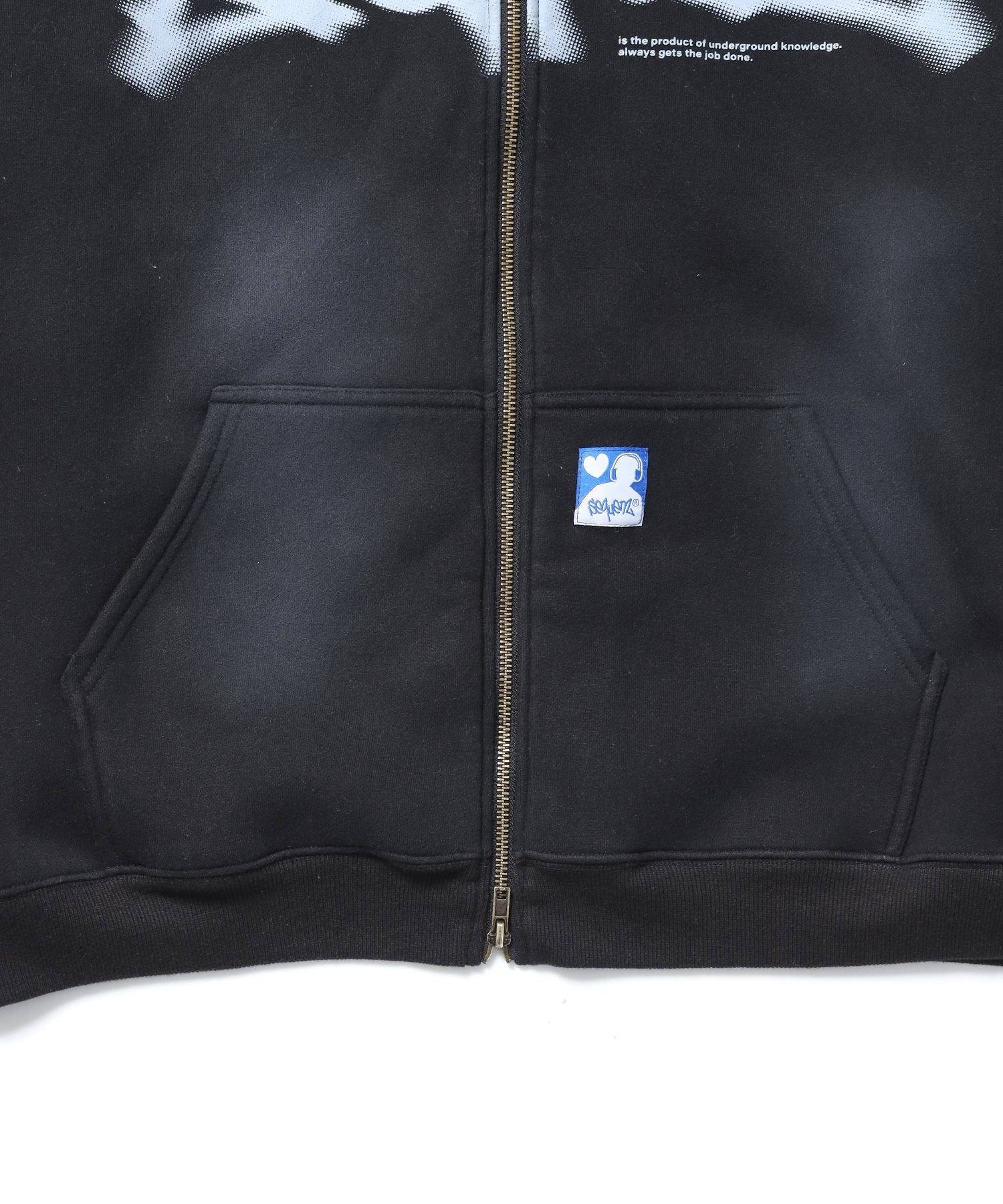 FADE ZIP P/K /フェード フルジップ オーバーサイズ ヴィンテージライク センターロゴ 裏起毛 ブラック ≪SET UP着用可能≫