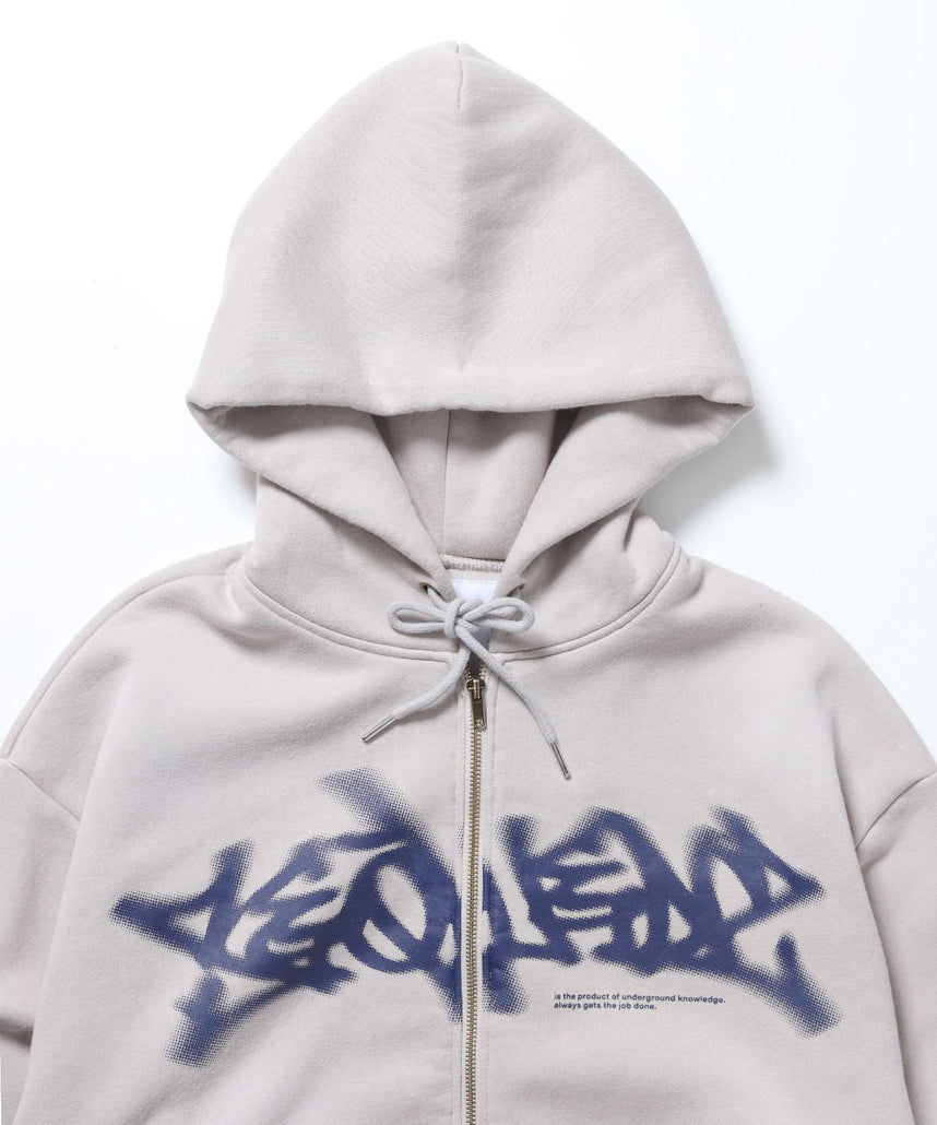 FADE ZIP P/K /フェード フルジップ オーバーサイズ ヴィンテージライク センターロゴ 裏起毛 ライトグレー ≪SET UP着用可能≫