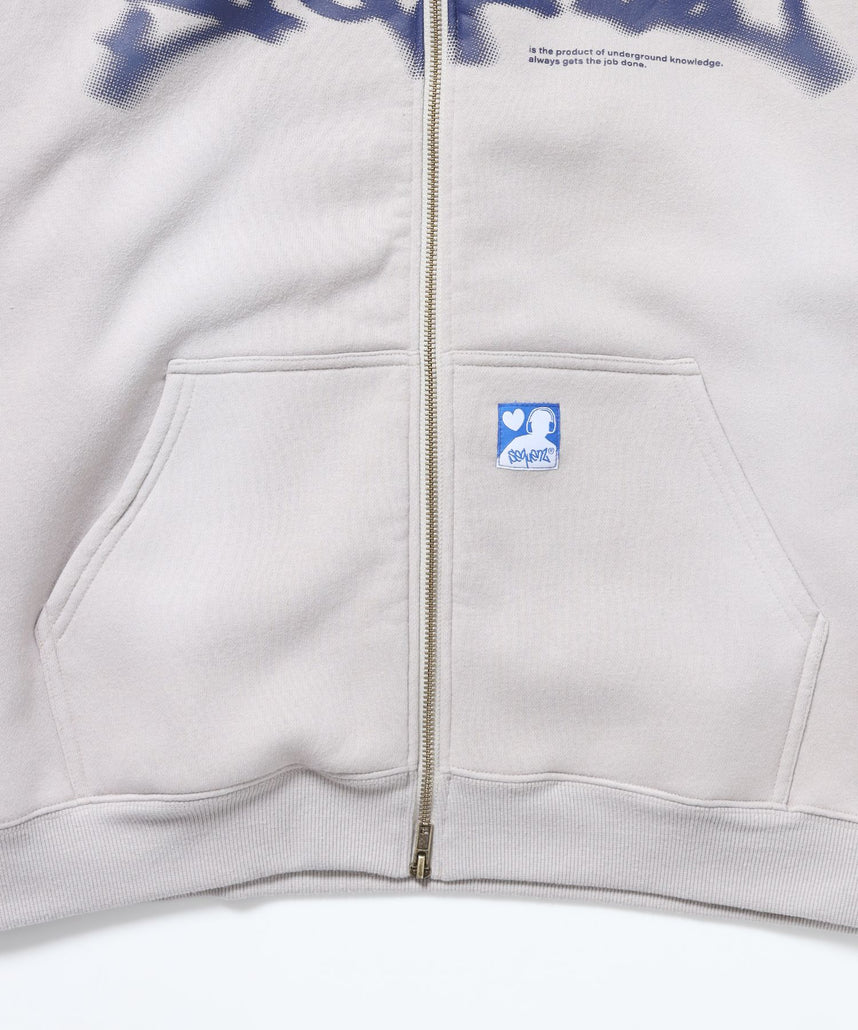 FADE ZIP P/K /フェード フルジップ オーバーサイズ ヴィンテージライク センターロゴ 裏起毛 ライトグレー ≪SET UP着用可能≫