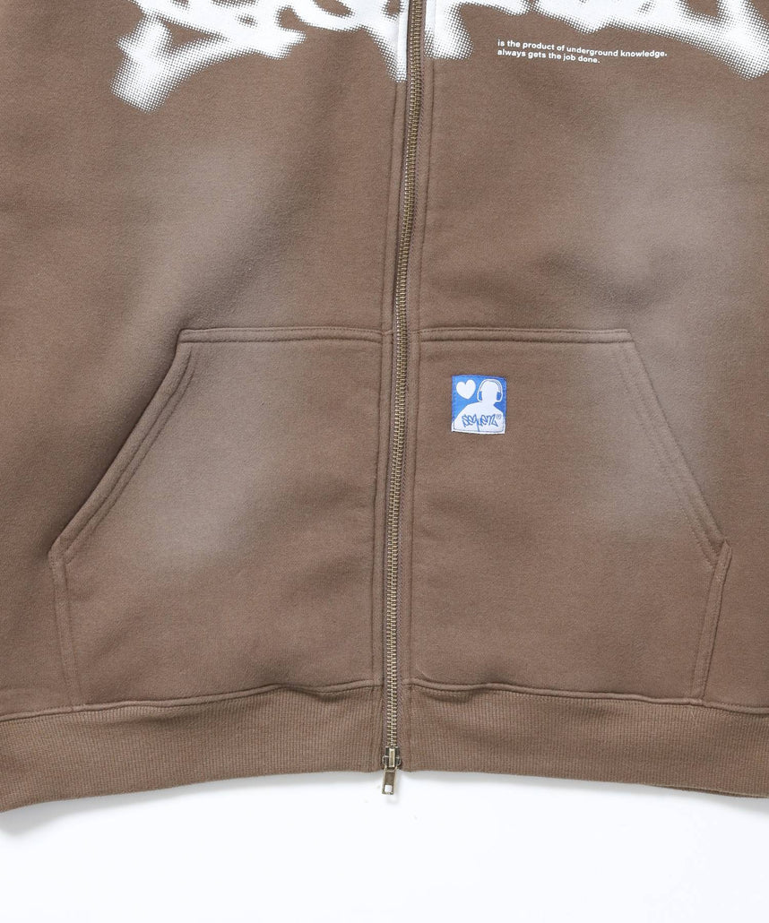 FADE ZIP P/K /フェード フルジップ オーバーサイズ ヴィンテージライク センターロゴ 裏起毛 ブラウン ≪SET UP着用可能≫