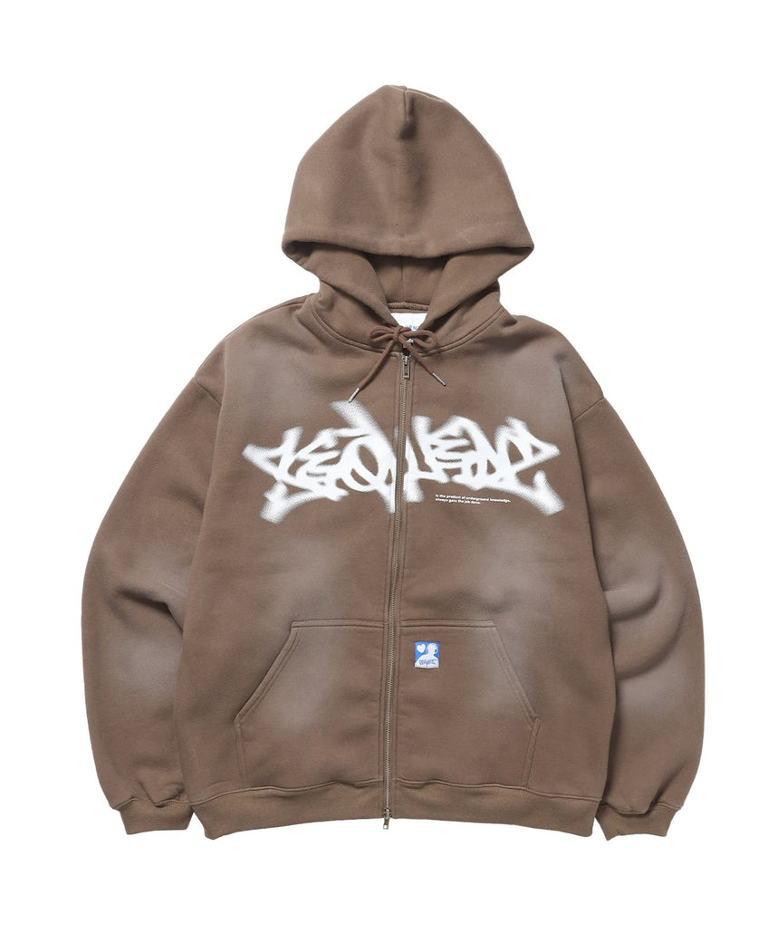 FADE ZIP P/K /フェード フルジップ オーバーサイズ ヴィンテージライク センターロゴ 裏起毛 ブラウン ≪SET UP着用可能≫