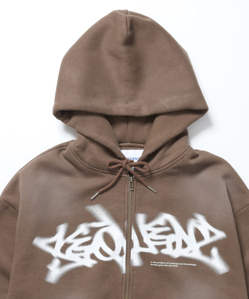 FADE ZIP P/K /フェード フルジップ オーバーサイズ ヴィンテージライク センターロゴ 裏起毛 ブラウン ≪SET UP着用可能≫