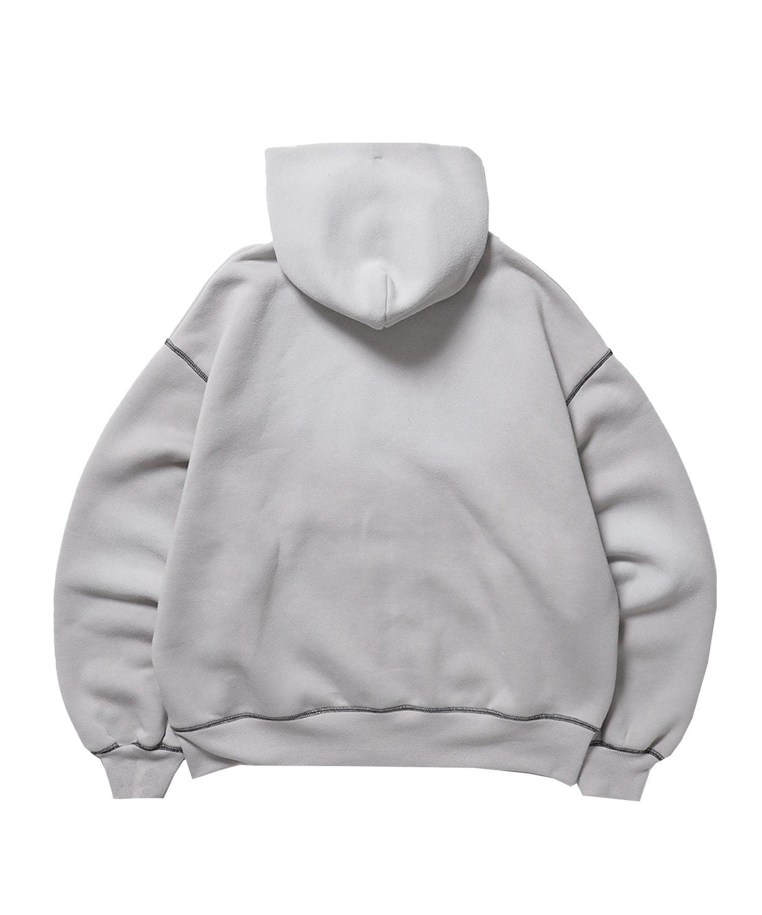 ONI-FADE BOXY ZIP HOODIE / 短丈 フェード オーバーサイズ ヴィンテージライク ステッチ 裏起毛 ライトグレー ≪SET UP着用可能≫