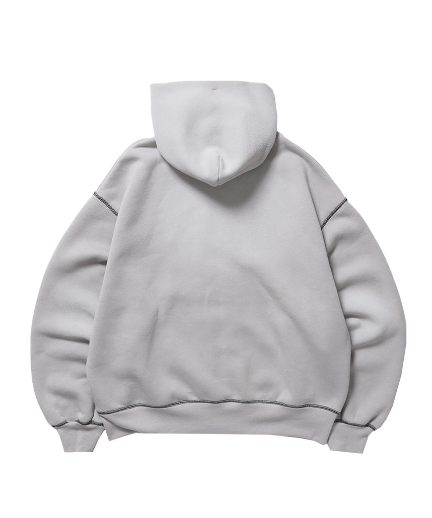 ONI-FADE BOXY ZIP HOODIE / 短丈 フェード オーバーサイズ ヴィンテージライク ステッチ 裏起毛 ライトグレー ≪SET UP着用可能≫