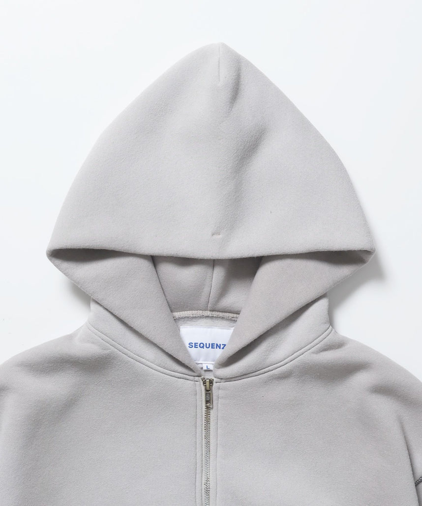 ONI-FADE BOXY ZIP HOODIE / 短丈 フェード オーバーサイズ ヴィンテージライク ステッチ 裏起毛 ライトグレー ≪SET UP着用可能≫