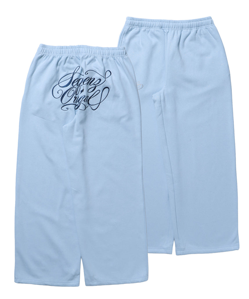 SQNZ GLITTER SWEAT PANTS / グリッター ラインストーン スウェットパンツ ドローコード 裏起毛 【セットアップ着用可】 スカイブルー
