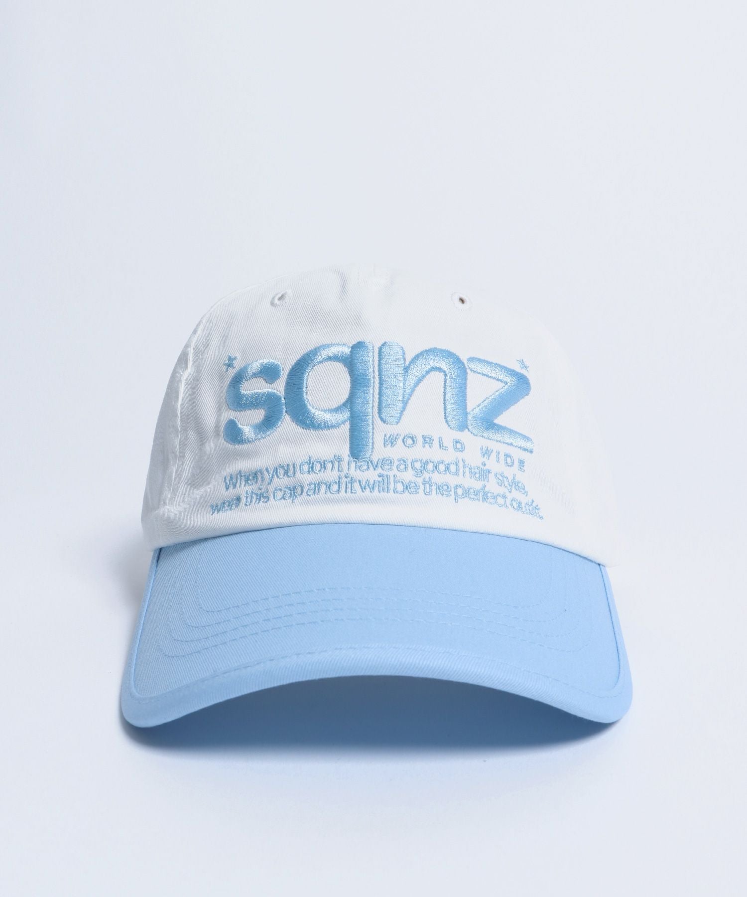 【sqnz(エスキュンズ)】sqnz logo cap / ロゴ ベースボール キャップ 刺繍 ストリート ライトブルー