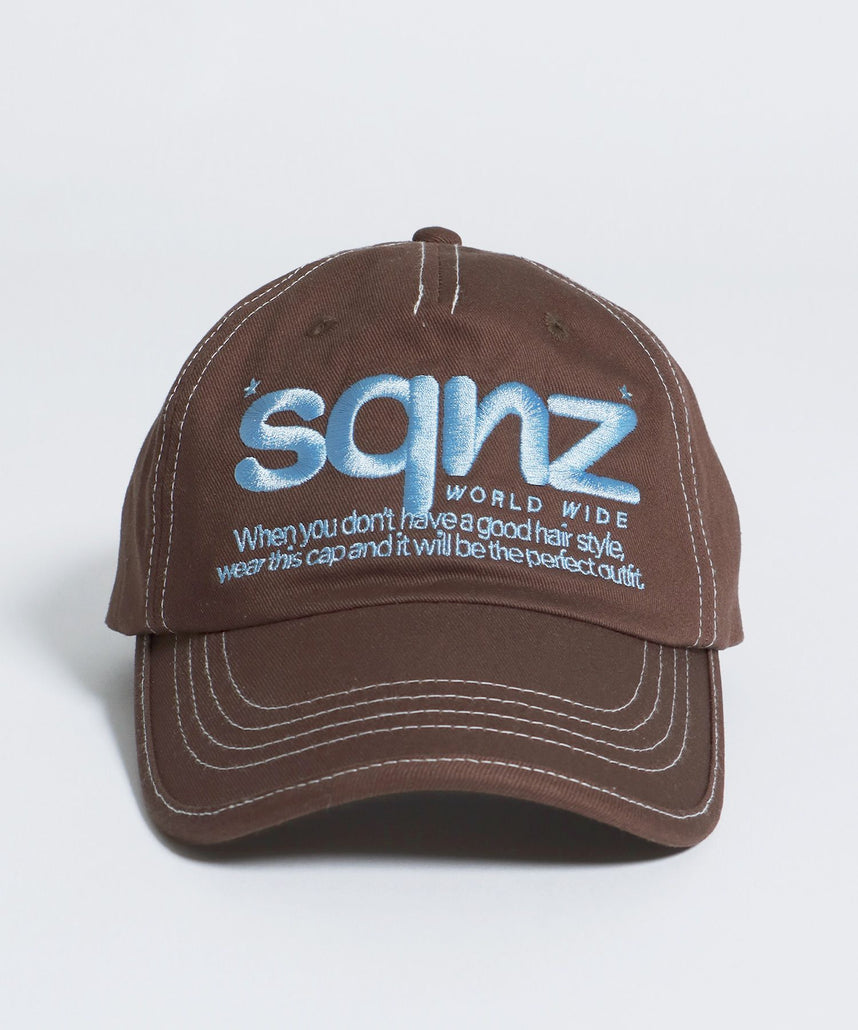 【SEQUENZ(シークエンズ)】sqnz logo cap / ロゴ ベースボール キャップ 刺繍 ストリート ダークブラウン