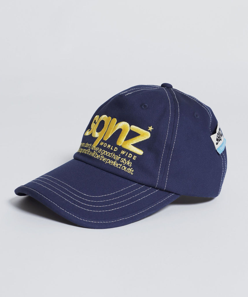 sqnz logo cap / ロゴ ベースボール キャップ 刺繍 ストリート ネイビー