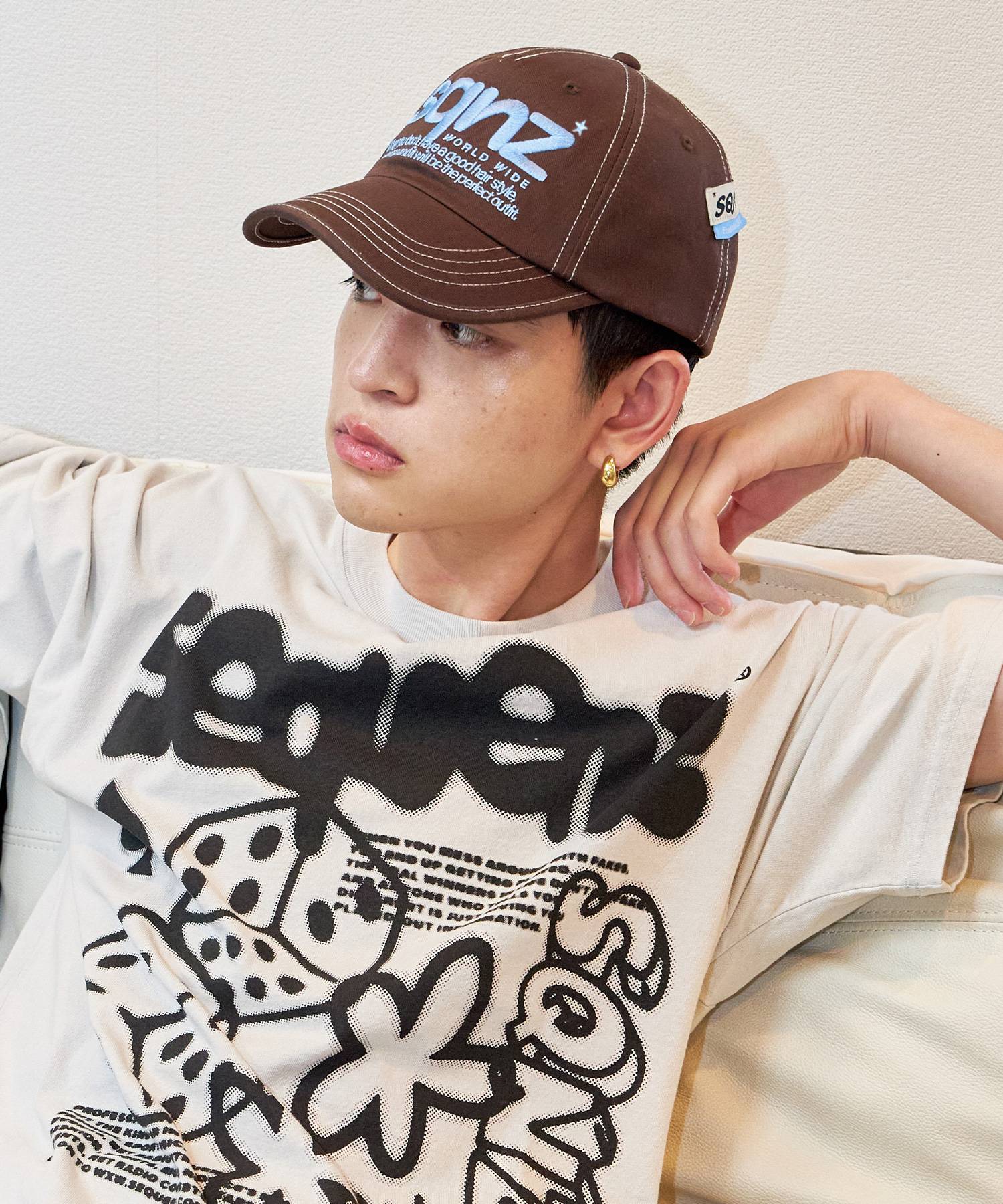 ※WEB限定 / ロゴ刺繍キャップ / sqnz logo cap ダークブラウン