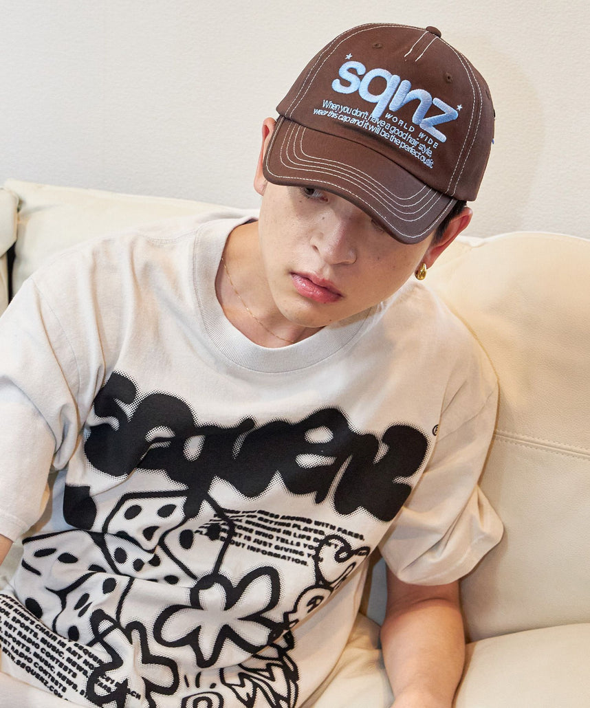 ※WEB限定 / ロゴ刺繍キャップ / sqnz logo cap ダークブラウン