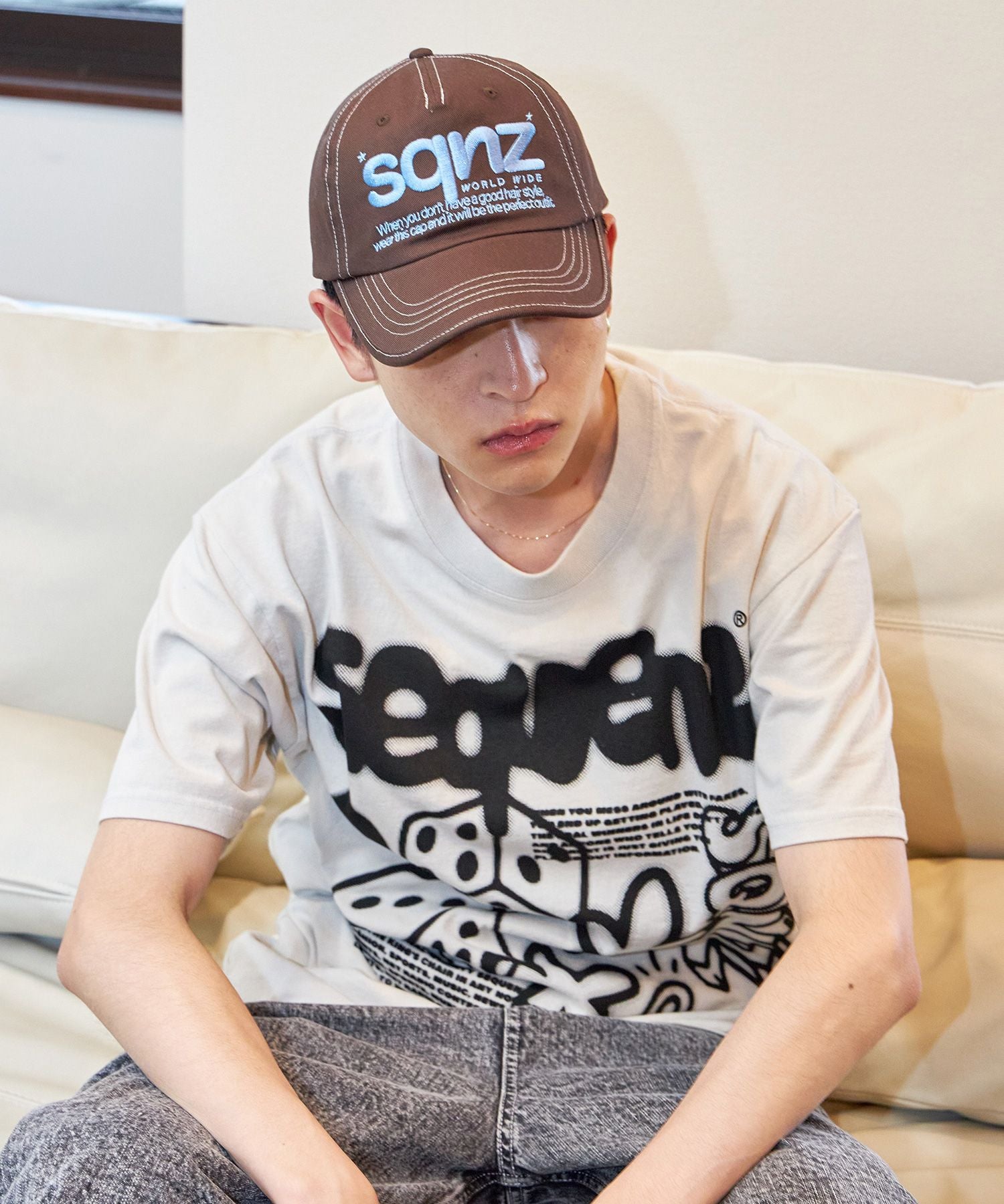 ※WEB限定 / ロゴ刺繍キャップ / sqnz logo cap ダークブラウン