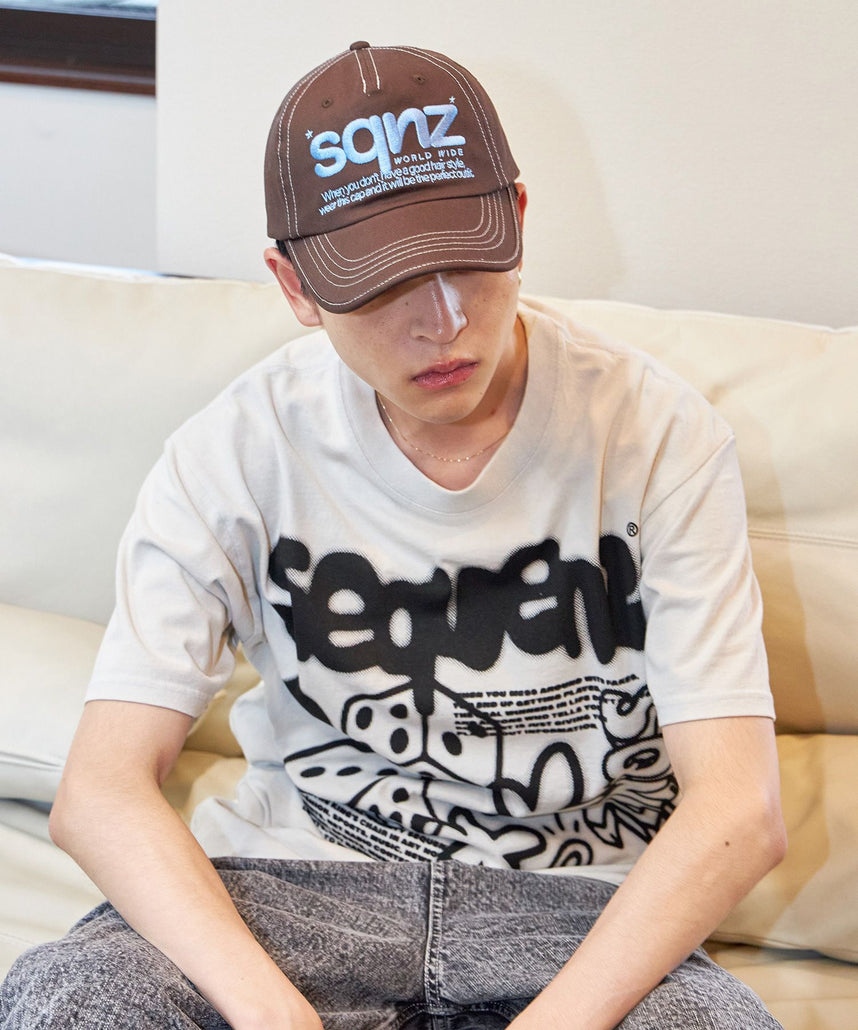 ※WEB限定 / ロゴ刺繍キャップ / sqnz logo cap ダークブラウン