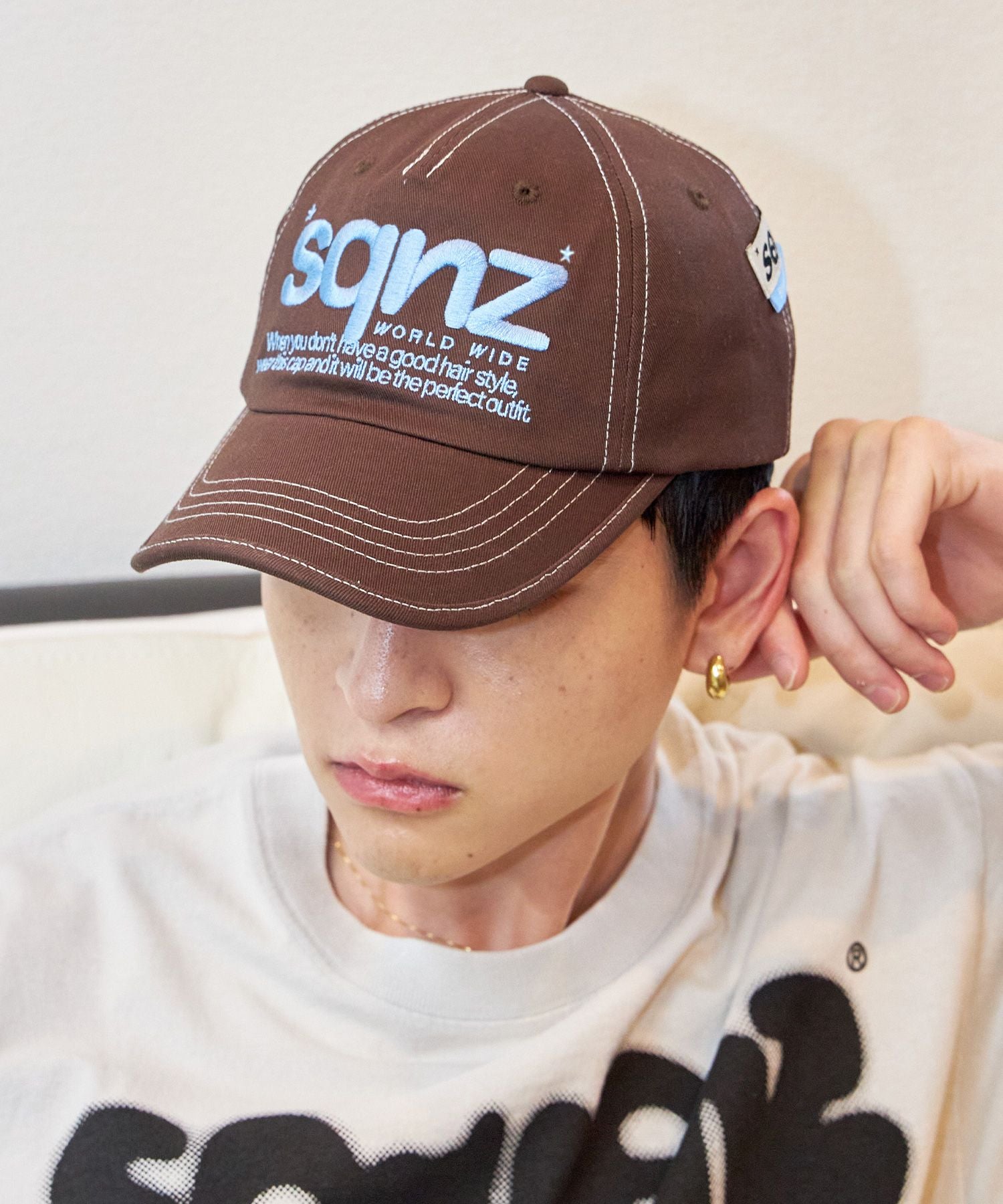 ※WEB限定 / ロゴ刺繍キャップ / sqnz logo cap ダークブラウン