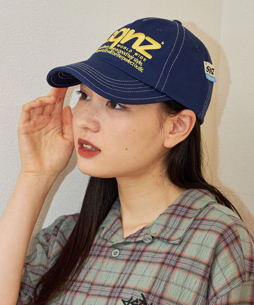 sqnz logo cap / ロゴ ベースボール キャップ 刺繍 ストリート ネイビー