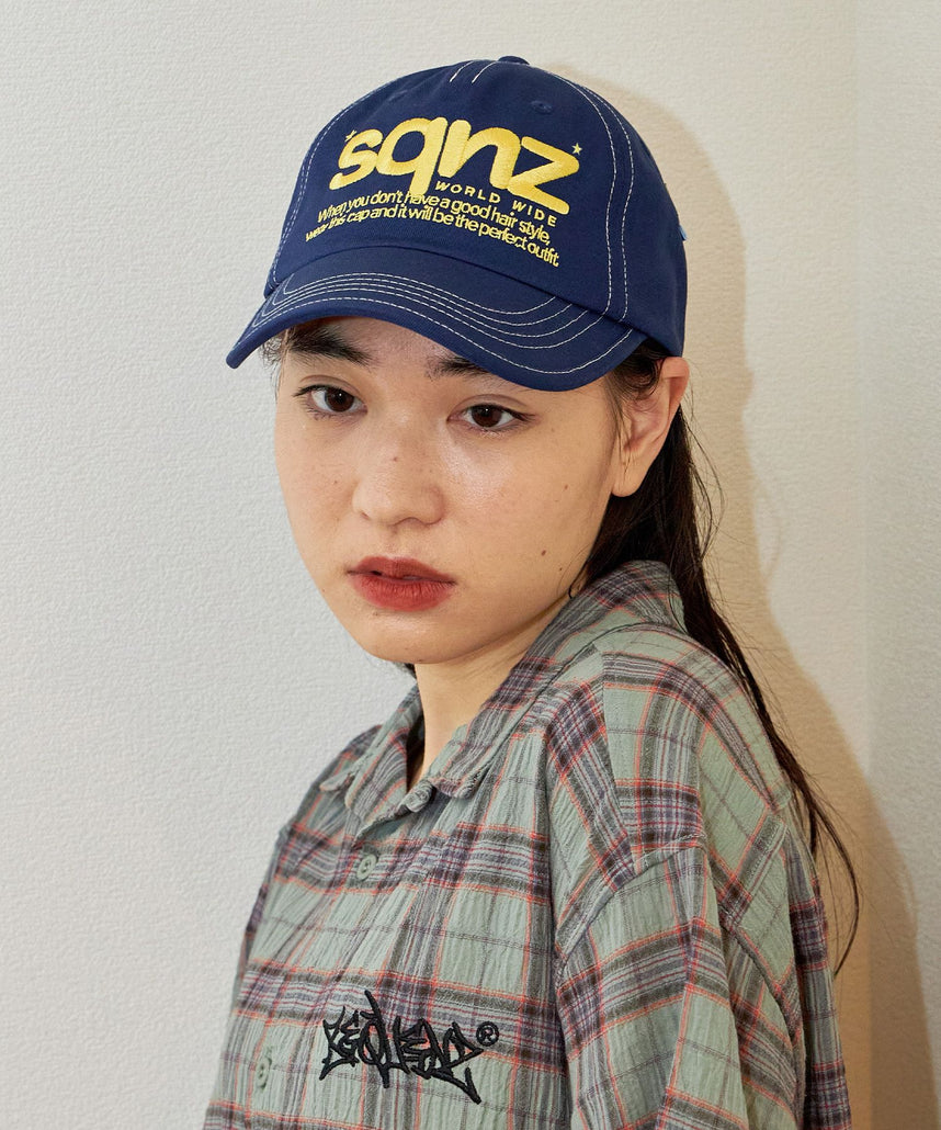 sqnz logo cap / ロゴ ベースボール キャップ 刺繍 ストリート ネイビー