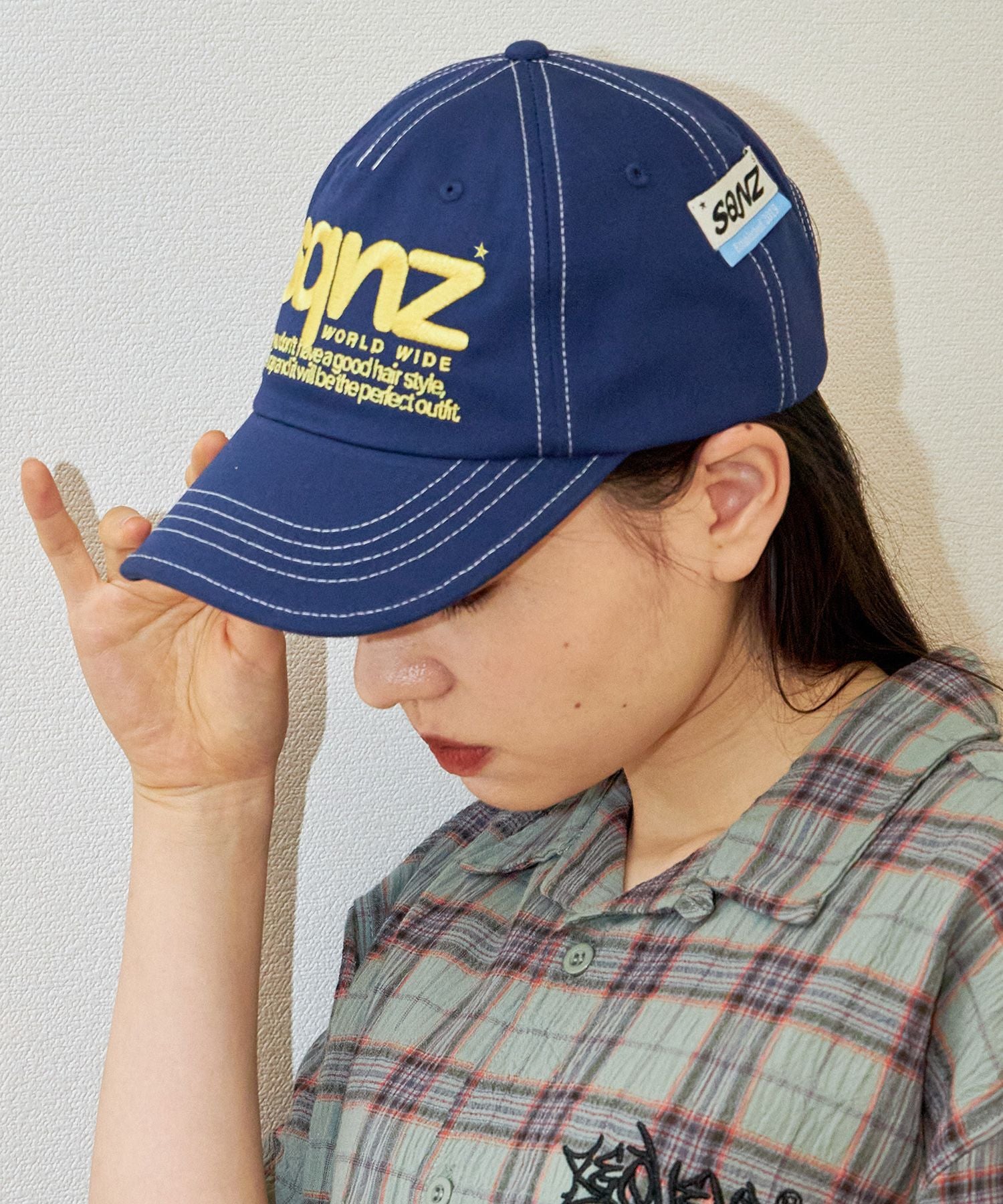 sqnz logo cap / ロゴ ベースボール キャップ 刺繍 ストリート ネイビー
